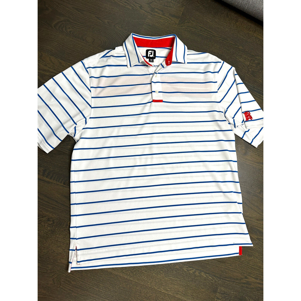 FJ Striped Golf Polo Shirt‎ polyester/spandex ~ L Blue White